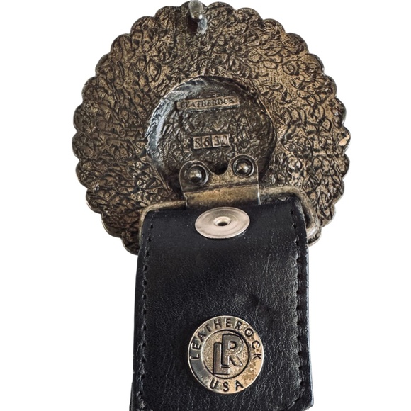 Leatherock Black Leather Belt Round Crystal Studded Buckle